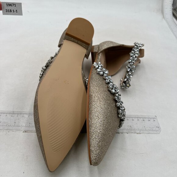 XYD Light Gold Glitter Pointed Toe D'Orsay Wedding Flat Rhinestones Sandal - Picture 7 of 8